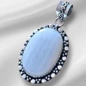 Rainbow Moonstone Oval Pendant Necklace - Iridescent White with Silver Bezel